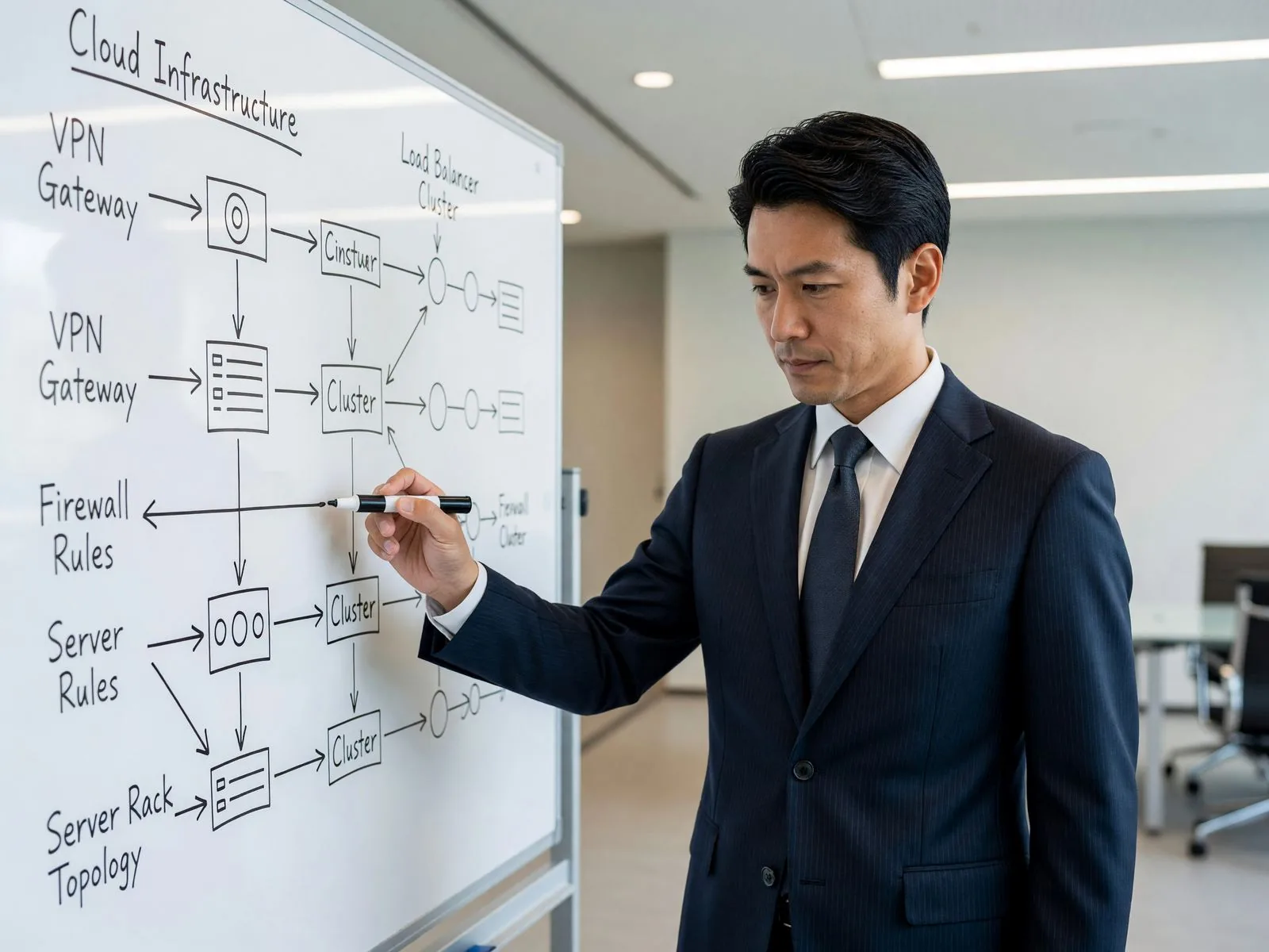 ネットワーク構成図を確認しながら設計する様子