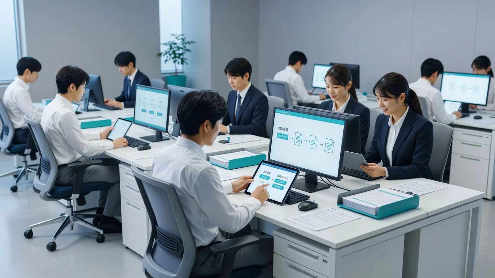 業務フローについて話し合うチーム
